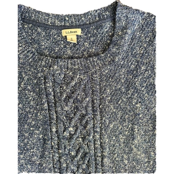LL Bean Sweater Women's Small Blue White Marled Pullover Cotton Knit Thick Warm - Picture 4 of 6
